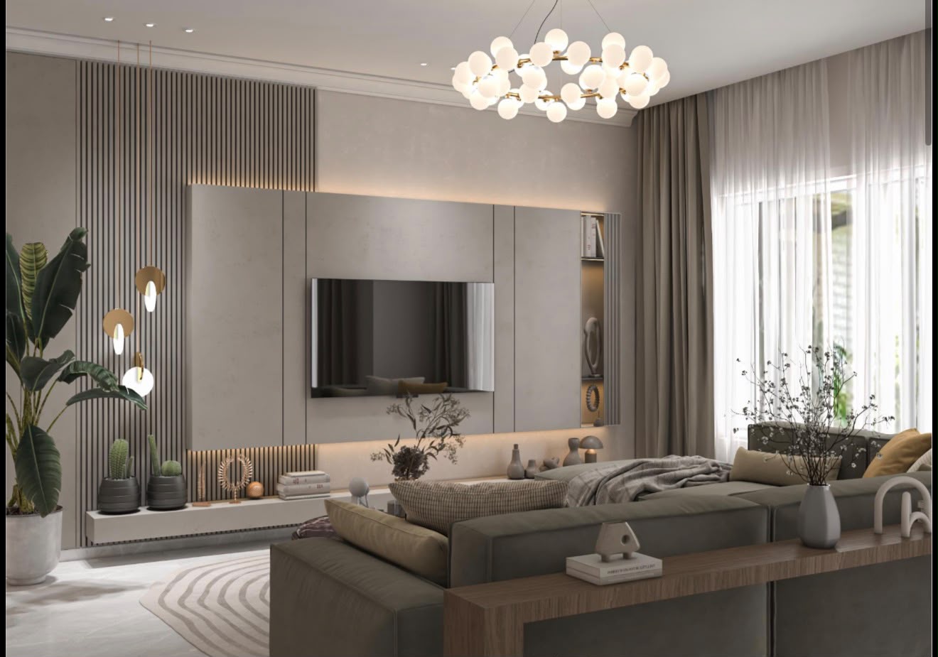 Fluted TV wall detail